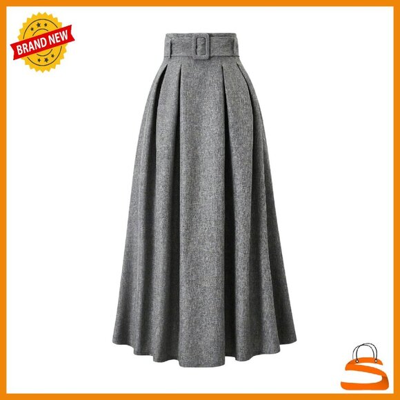 Dresses & Skirts - High Waisted Pleated Long Skirt Belted A Line Office Wear